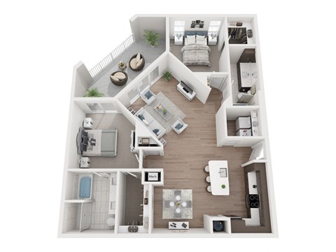 Floor plan for 2 beds, 2 baths, 1250 sqft
